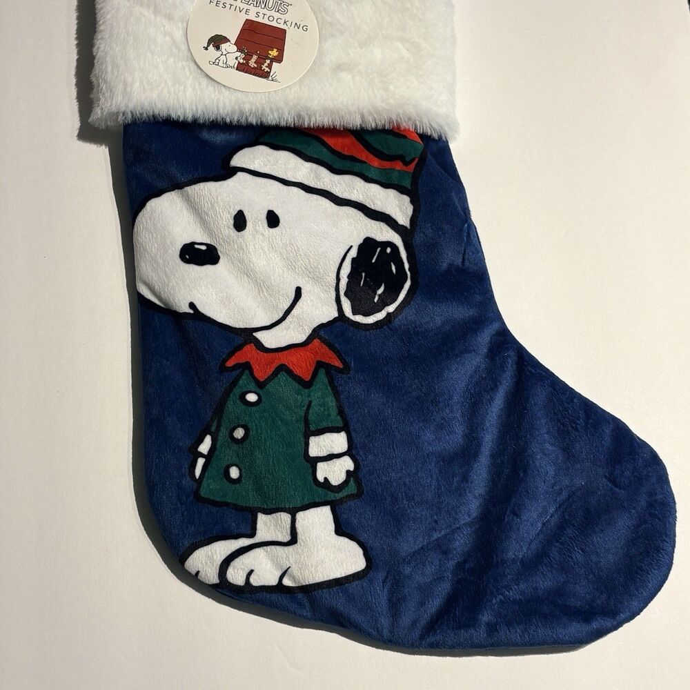 Berkshire Peanuts Snoopy Festive Christmas Stocking 17" Blue Velvet
